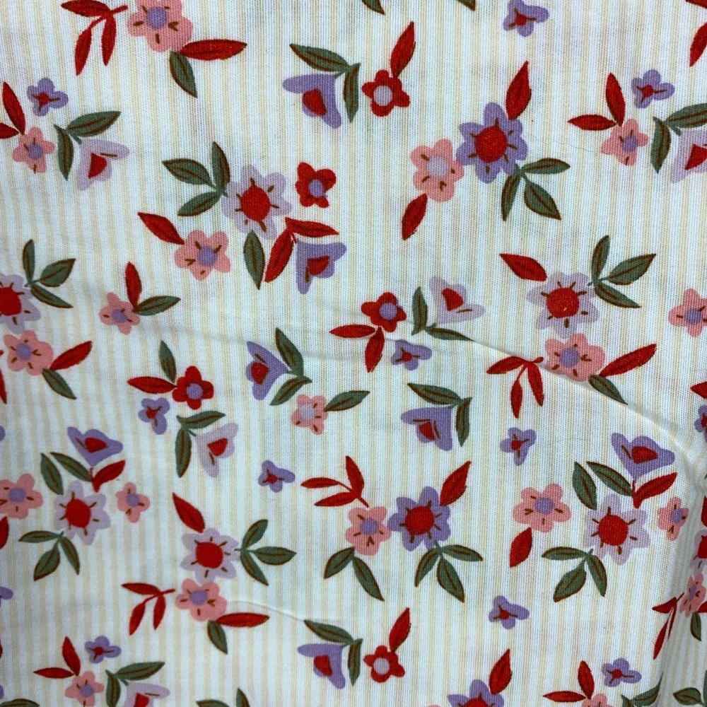Pillowfort Flat Sheet Twin Pink White Floral Striped Cotton Oeko-Tex Bedding